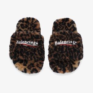 Balenciaga leopard print fur slides